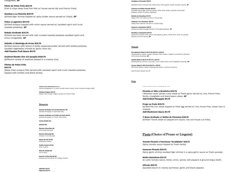 Don Quixote Restaurant Menu