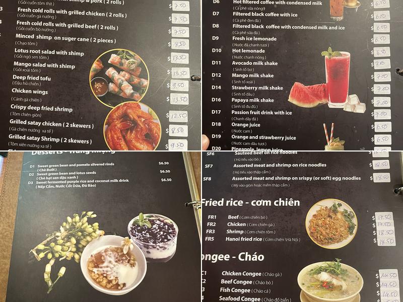 Pho Xua Menu