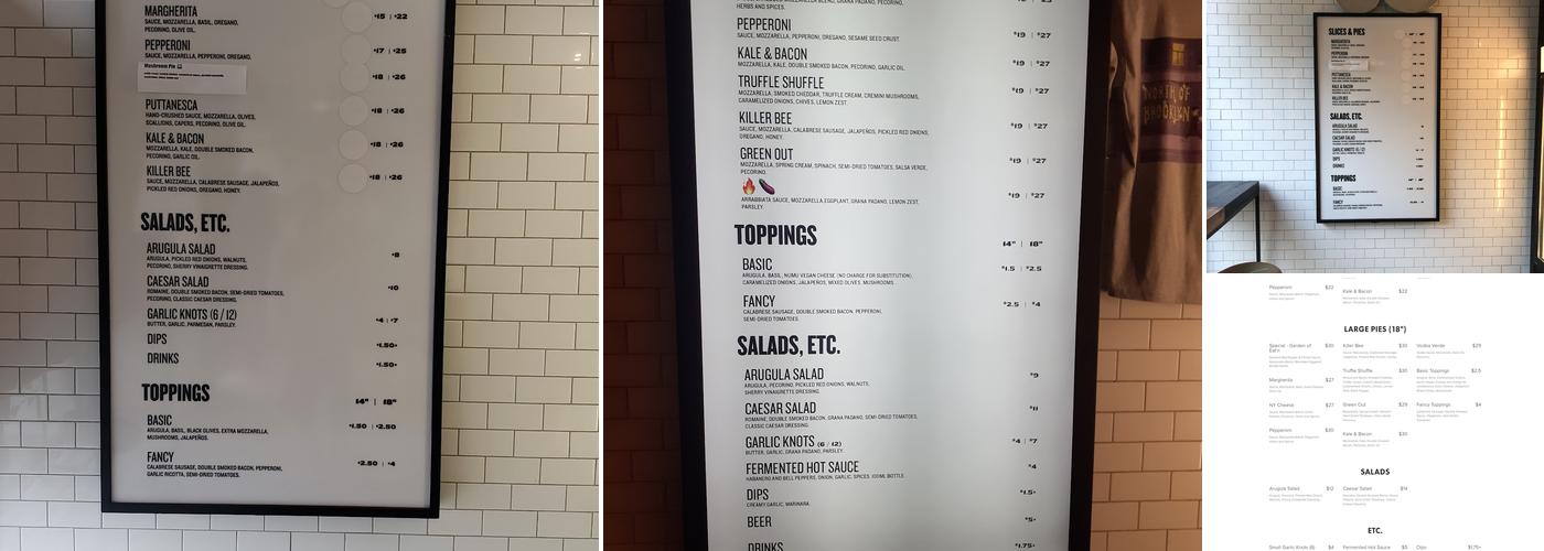 North of Brooklyn Pizzeria Menu