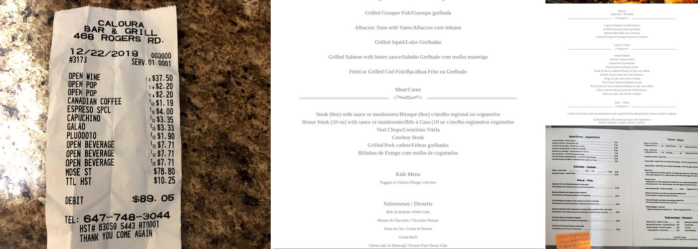 Caloura Bar & Grill Menu