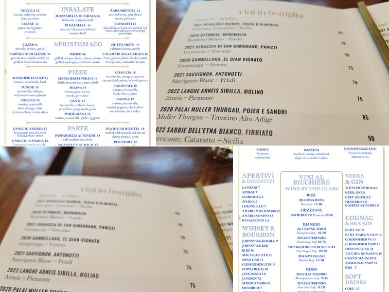 Capocaccia Trattoria Menu