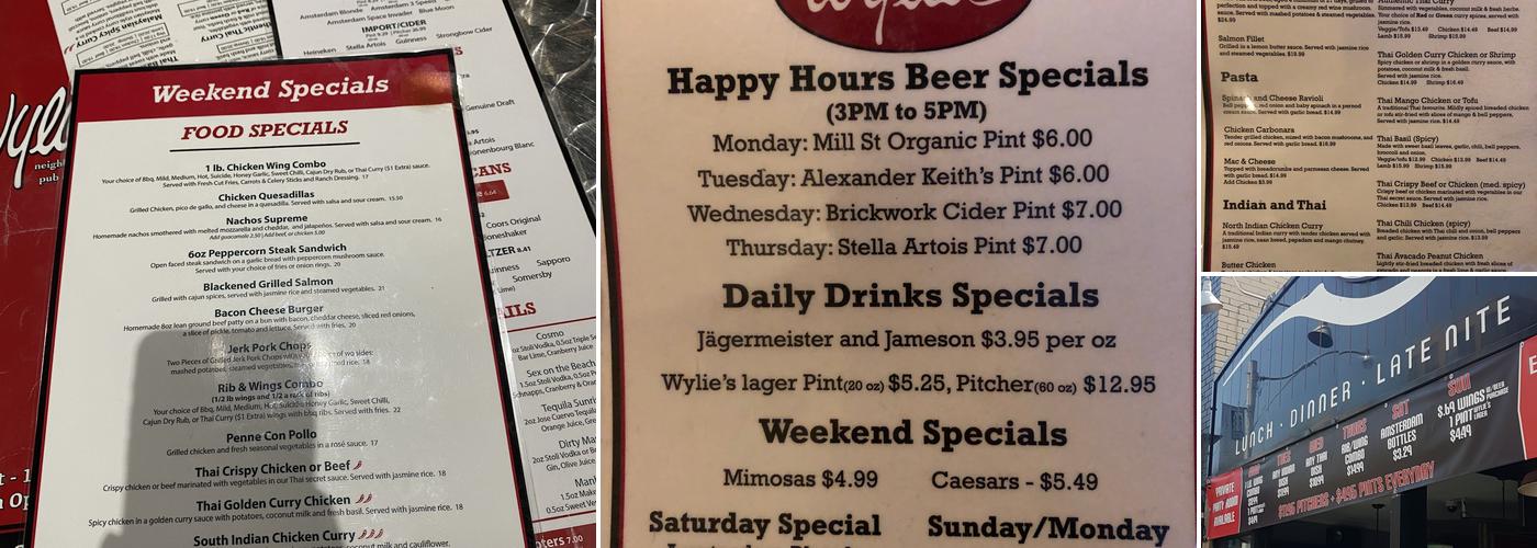 Wylie's Pub Menu