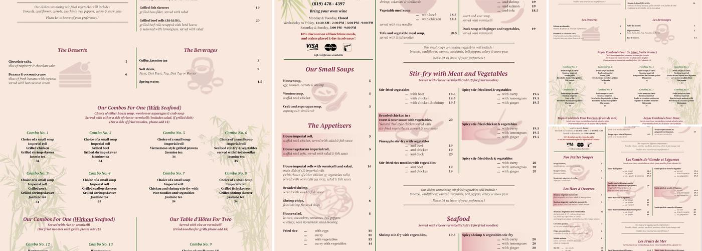 Restaurant Saigon Menu