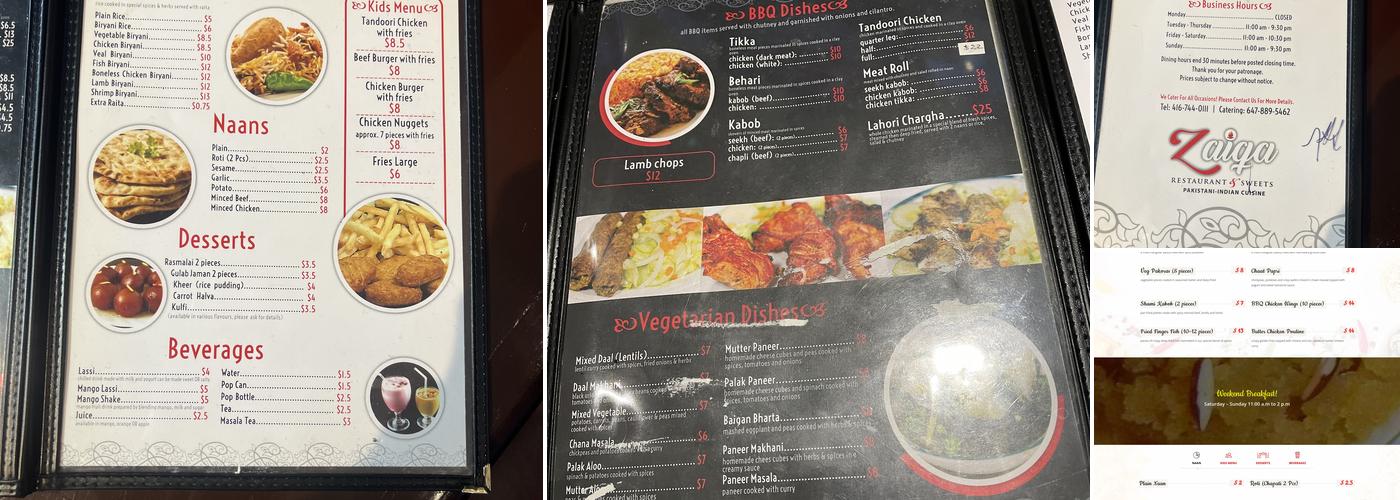 Zaiqa Restaurant & Sweets Menu