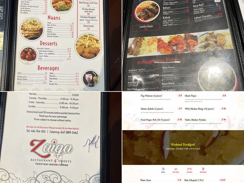 Zaiqa Restaurant & Sweets Menu