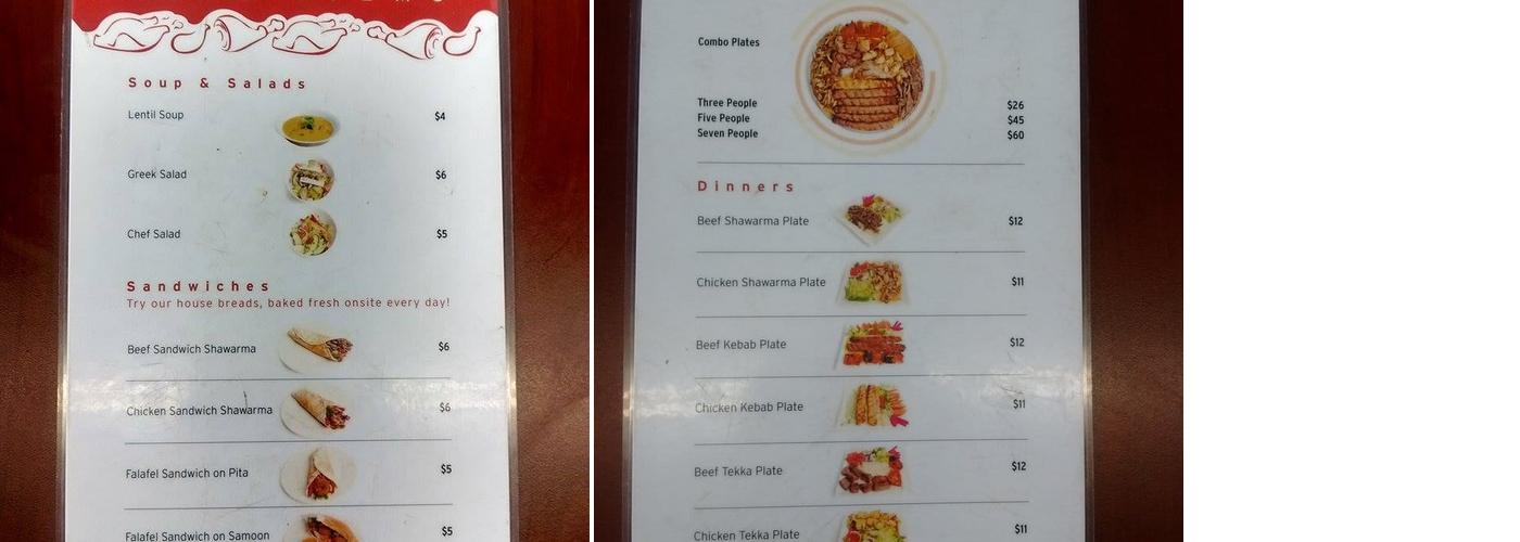 Sommer Shawarma Menu