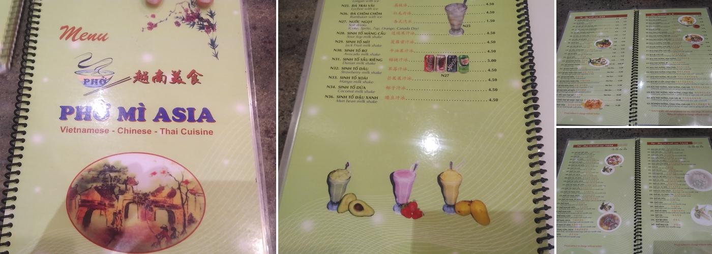 Pho Mi Asia Menu