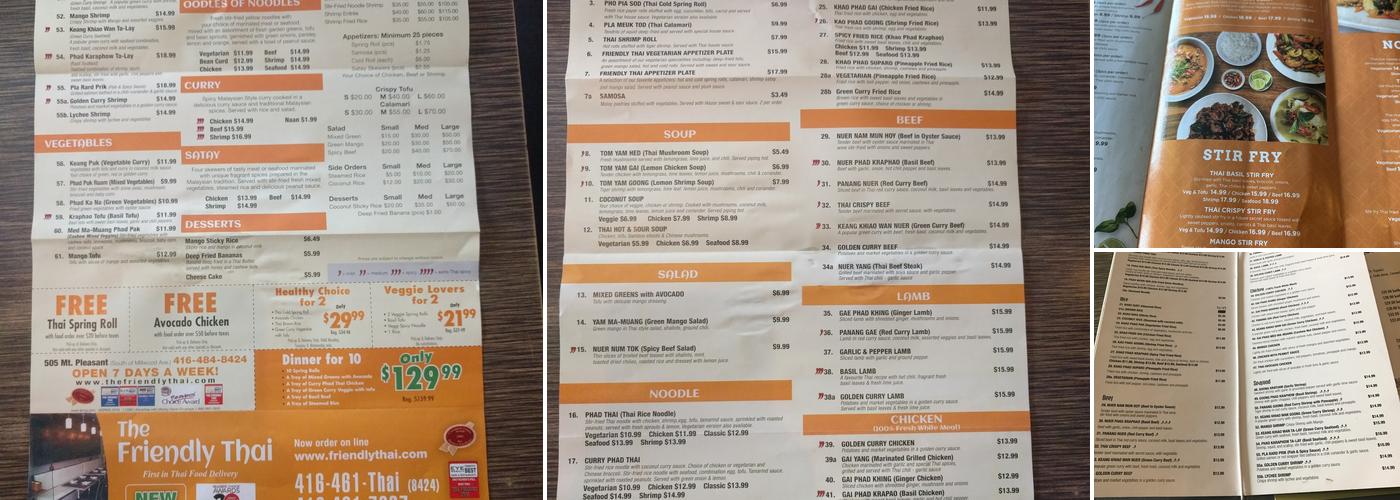 The Friendly Thai Menu