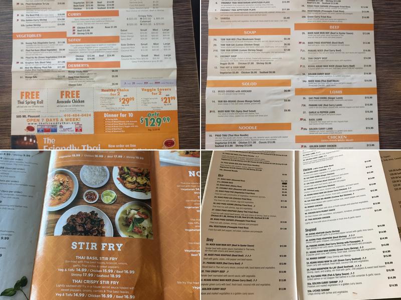 The Friendly Thai Menu