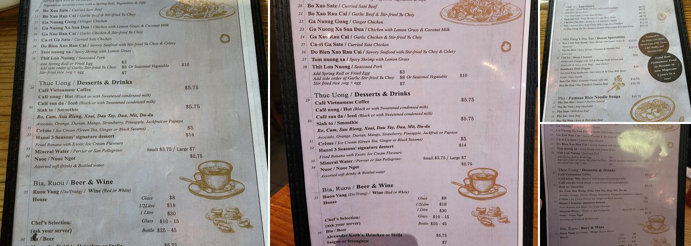 Hanoi 3 Seasons Menu