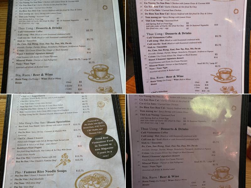 Hanoi 3 Seasons Menu