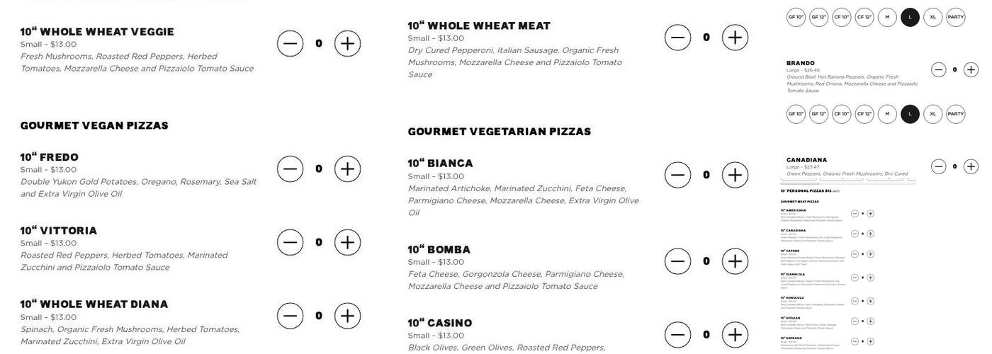Pizzaiolo Menu
