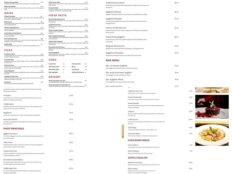 SLATE Restaurant & Bar Menu