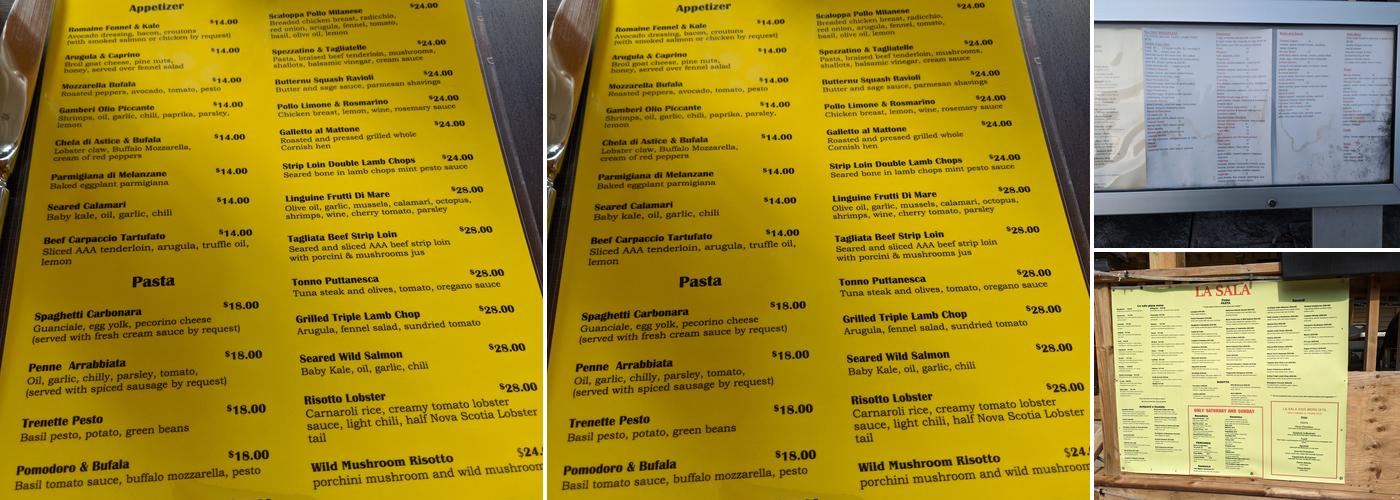 La Sala Restaurant Menu