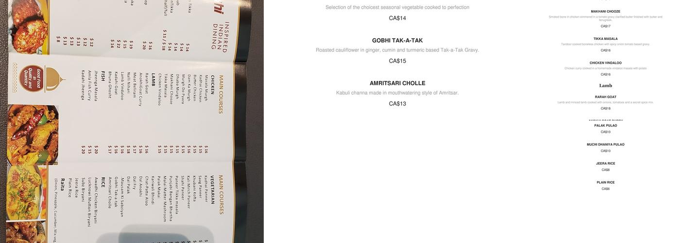 Anokhi - Inspired Indian Dining Menu