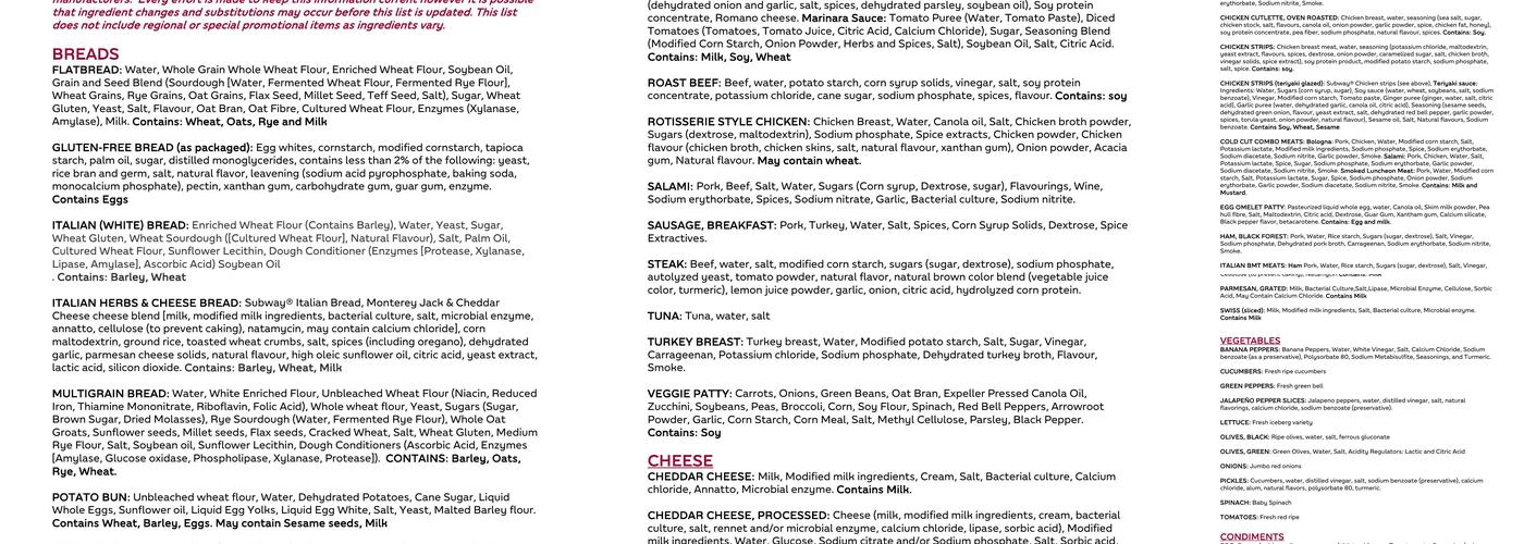 Subway Menu