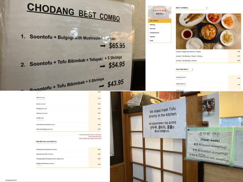 Chodang Soon Tofu Menu