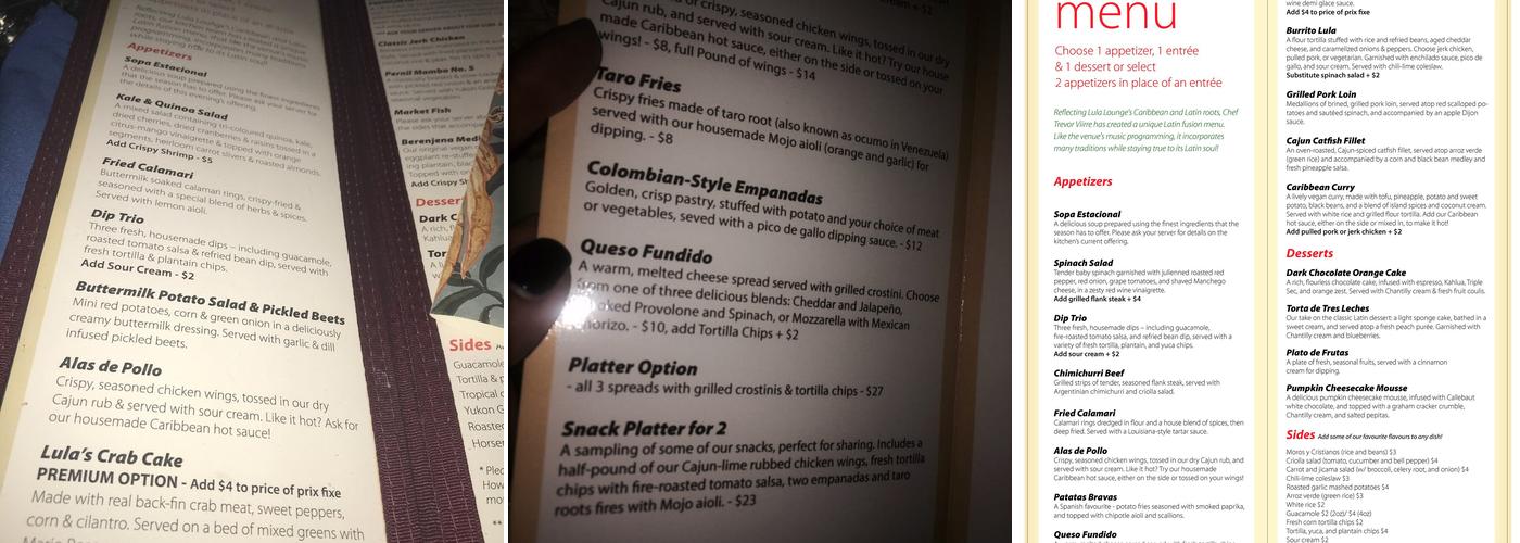Lula Lounge Menu