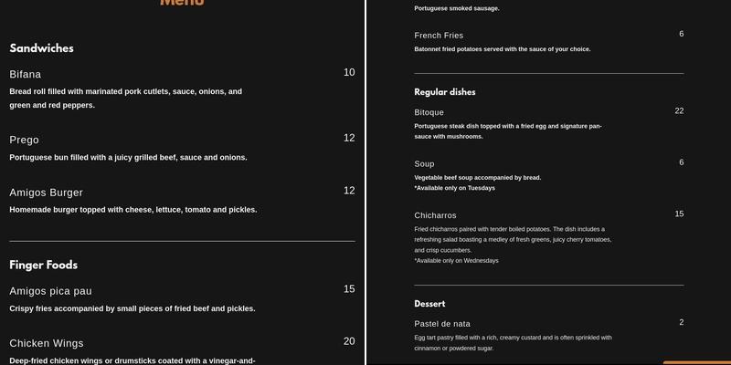 Amigos Da Dundas Sports Bar Menu