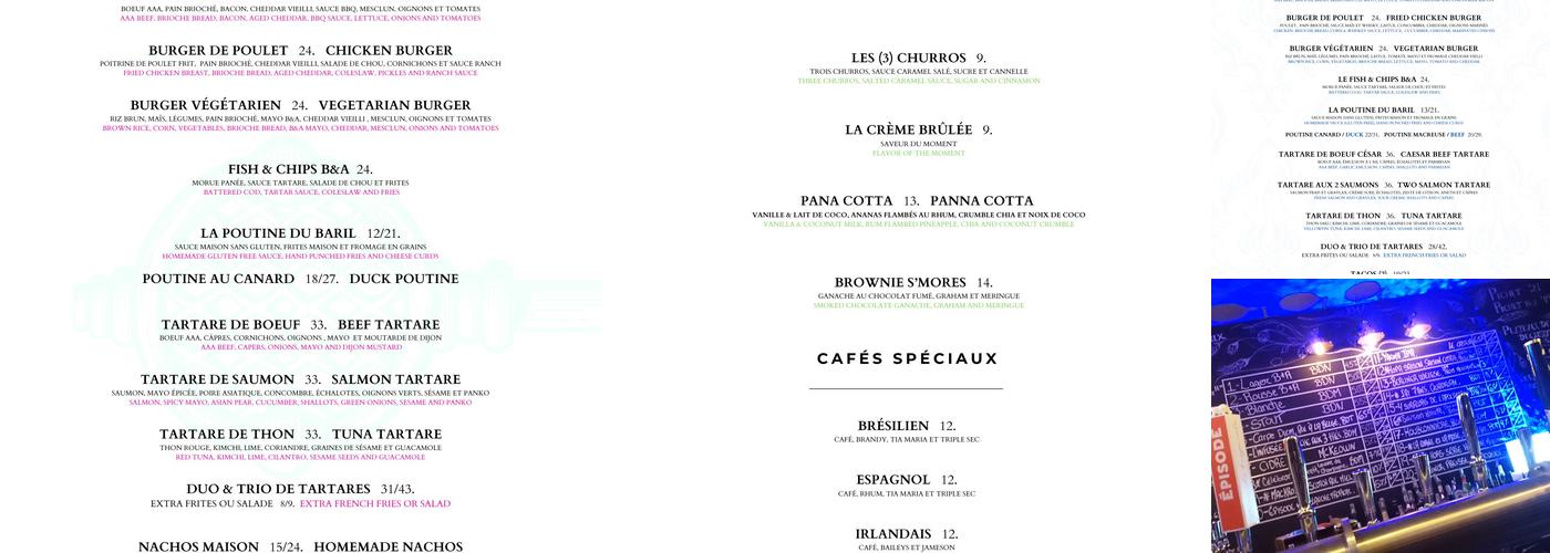 Barils Ardoises Menu