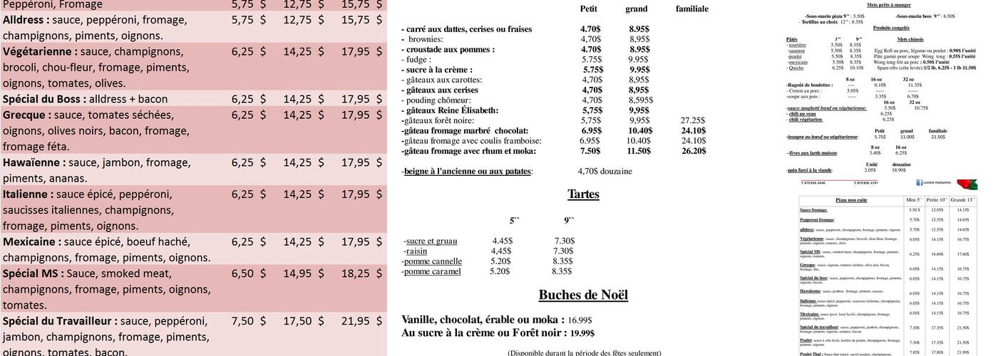 Cuisine Maison M & S Menu
