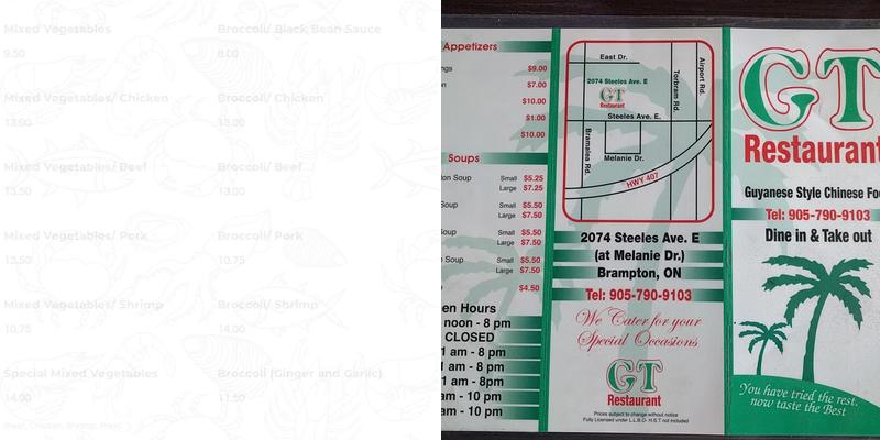 G T Restaurant & Bar - Caribbean, Guyanese Style Food Menu