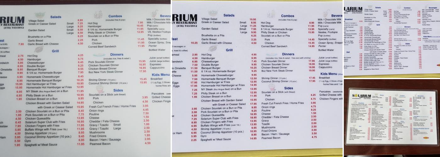 Solarium Menu