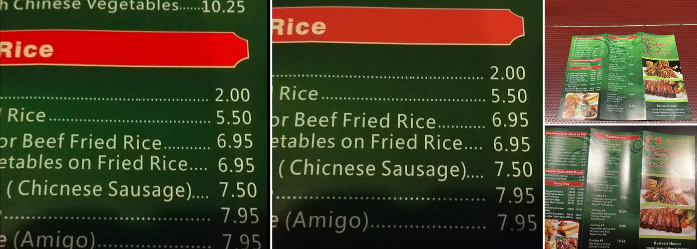 Cho Ming's Restaurant Menu