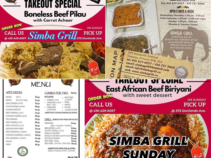 Simba Grill Restaurant Menu