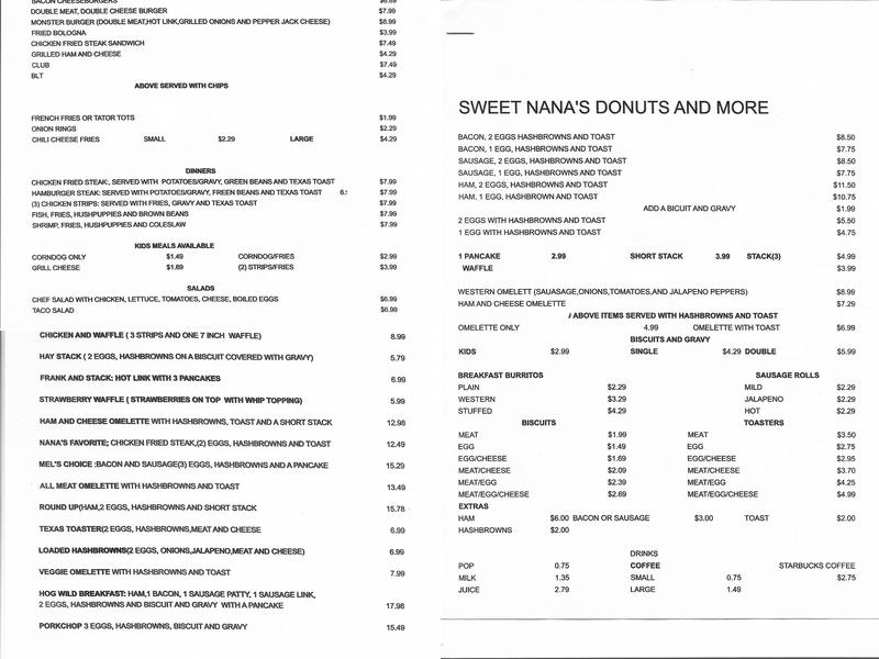 Sweet Nanas Donuts Menu