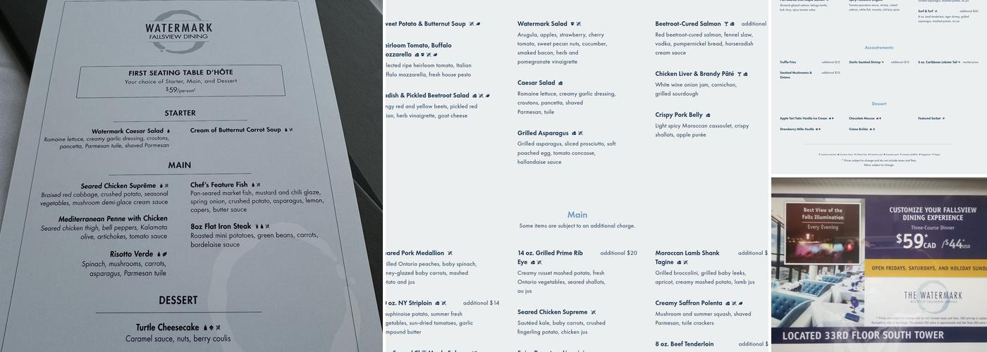 Watermark Fallsview Dining Menu