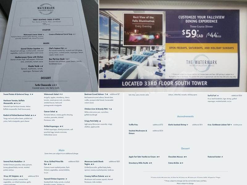 Watermark Fallsview Dining Menu