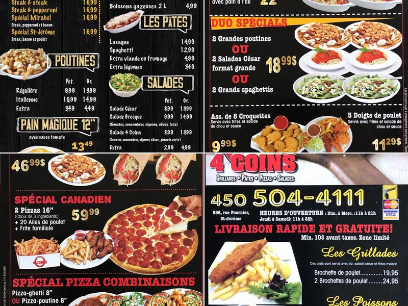 Restaurant Pizza 4 Coins Menu