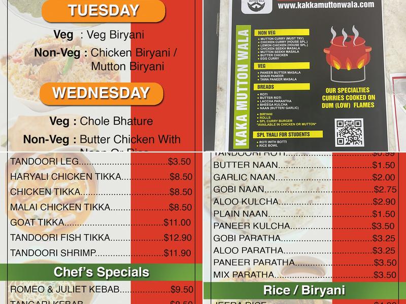 Namaskar Food & Take Out Restaurant Menu