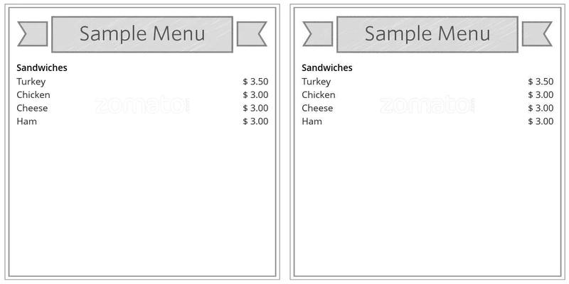 J P's Cafe & Bar Menu