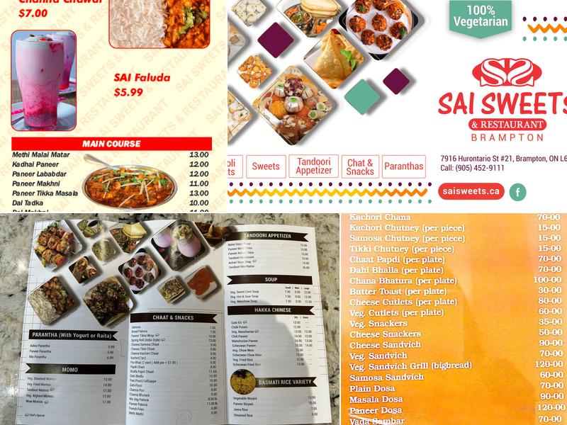 Sai Sweets and Restaurant, Pure Vegetarian Restaurant Menu