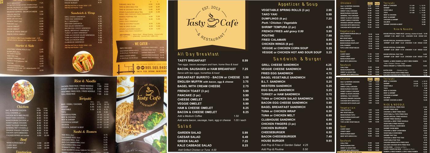 Tasty Cafe Menu