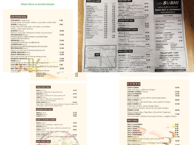LAN SUSHI Menu