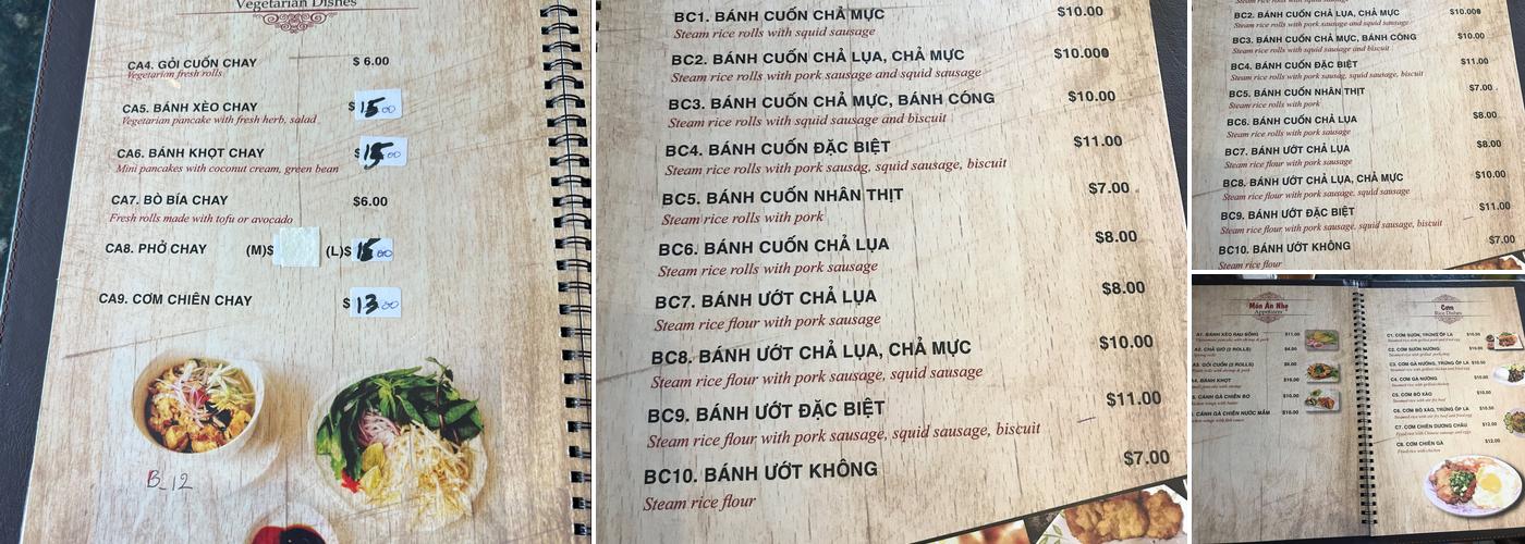 Banh Cuon Thanh Truc Menu