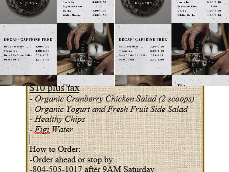 Back in Time Mathews Menu