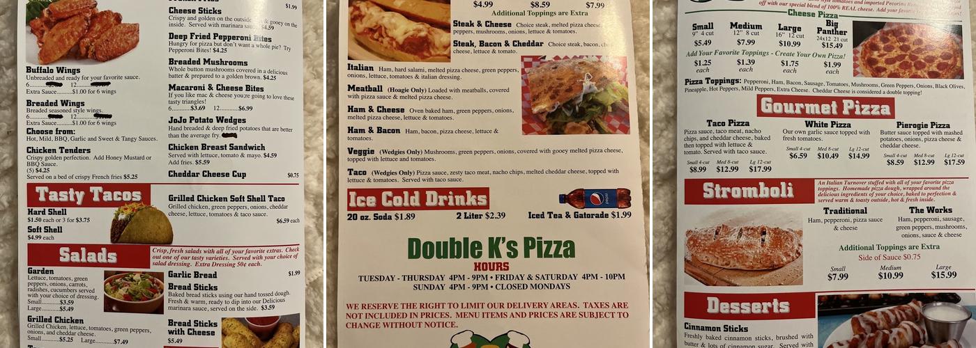 Double K's Pizza and More Menu