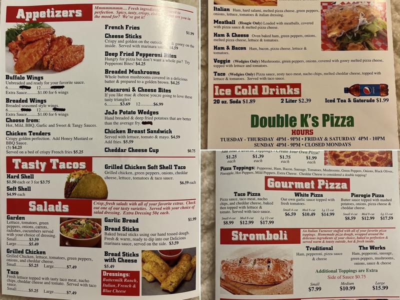 Double K's Pizza and More Menu