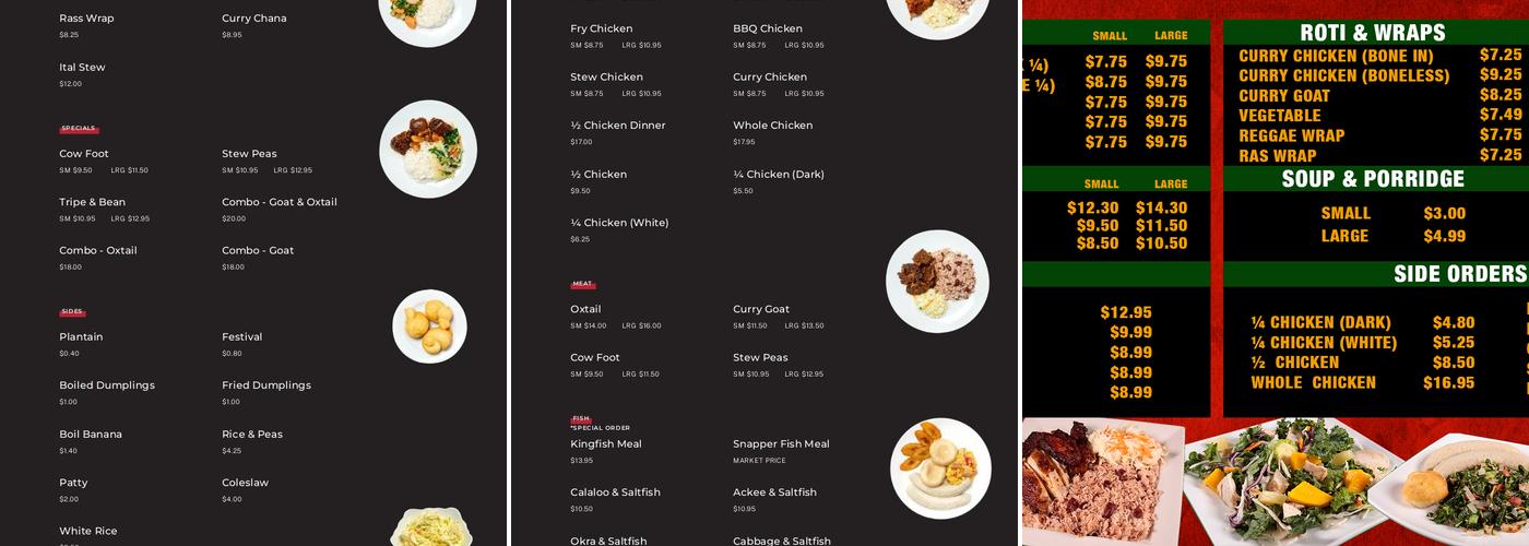 Potluck Caribbean Cuisine Menu