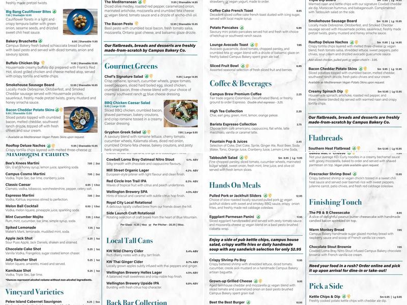 The Lookout: Rooftop Patio and Graduate Lounge Menu