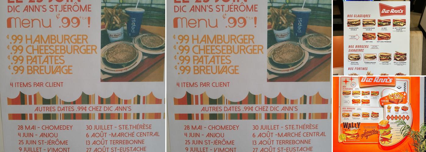 Dic Ann's Hamburgers Menu