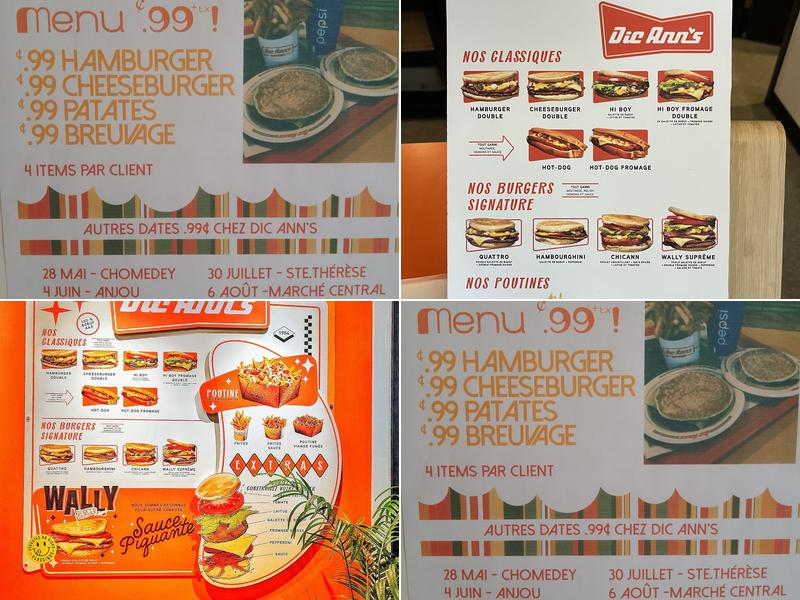Dic Ann's Hamburgers Menu