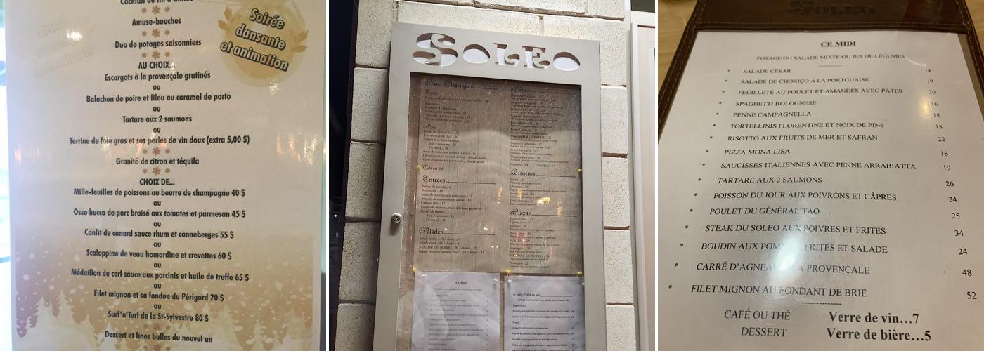 Le Soleo Menu