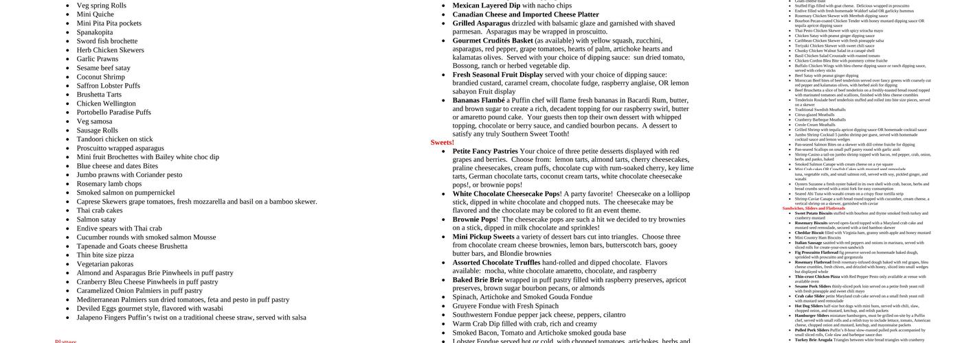 Puffin Catering Menu