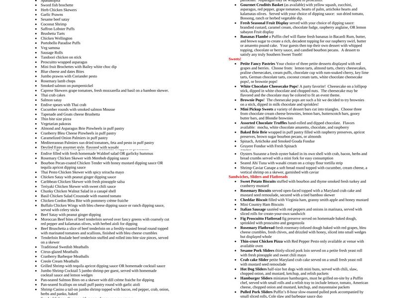 Puffin Catering Menu