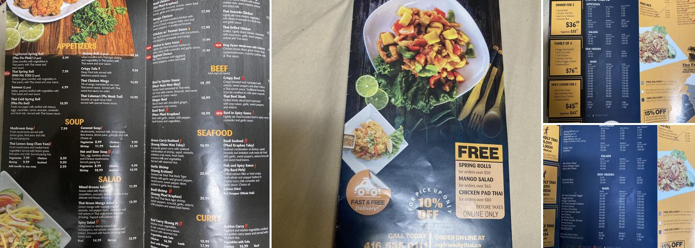 The Friendly Thai Menu